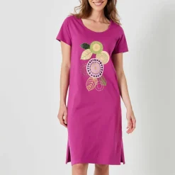 Chemise de nuit courte manches courtes motif "rosaces"