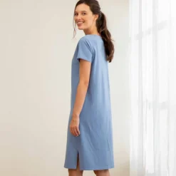 Chemise de nuit courte motif placé ourson manches courtes
