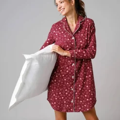 Chemise de nuit en pilou forme liquette imprimé coeur