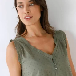 Chemise de nuit légère en voile de coton effet plumetis, sans manches