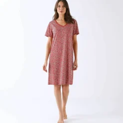 Chemise de nuit manches courtes imprimée feuillage