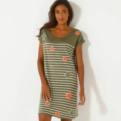 Chemise de nuit rayée et étoiles, fils teints