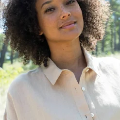 Chemise en coton-lin, manches longues retroussables