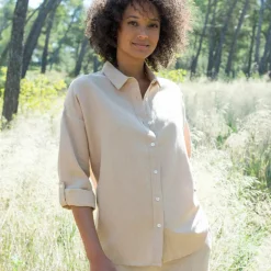 Chemise en coton-lin, manches longues retroussables