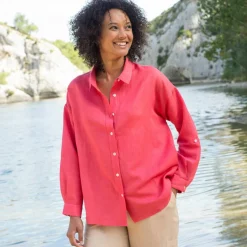 Chemise en coton-lin, manches longues retroussables
