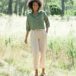 Chemise en coton-lin, manches longues retroussables