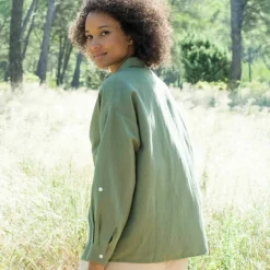 Chemise en coton-lin, manches longues retroussables