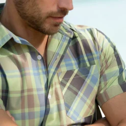 Chemise grands carreaux manches courtes polycoton