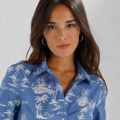 Chemise imprimé palmiers bicolore