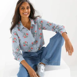 Chemise imprimé rayé et oiseaux