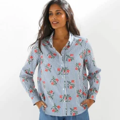 Chemise imprimé rayé et oiseaux