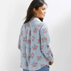 Chemise imprimé rayé et oiseaux