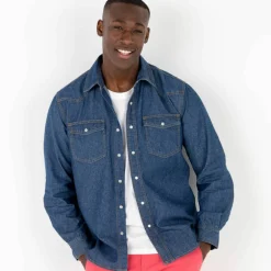 Chemise pressionnée manches longues en jean