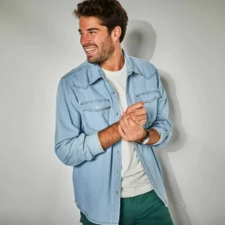 Chemise pressionnée manches longues en jean