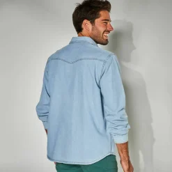 Chemise pressionnée manches longues en jean