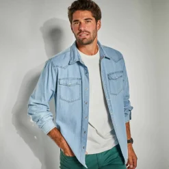 Chemise pressionnée manches longues en jean