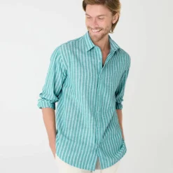 Chemise rayée coton lin manches longues