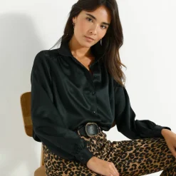 Chemise volume ample unie, satin