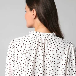 Chemisier boutonné à détails smockés, imprimé mini pois