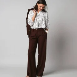 Chemisier boutonné à détails smockés, imprimé mini pois