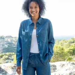 Chemisier boutonné, en denim léger