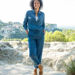 Chemisier boutonné, en denim léger