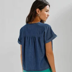 Chemisier boutonné en jean, manches courtes