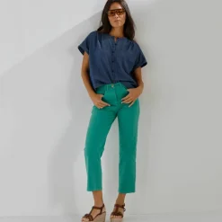 Chemisier boutonné en jean, manches courtes