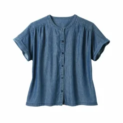 Chemisier boutonné en jean, manches courtes
