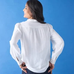 Chemisier boutonné macramé, gaze de coton