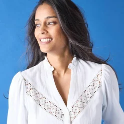 Chemisier boutonné macramé, gaze de coton
