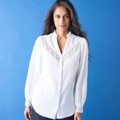 Chemisier boutonné macramé, gaze de coton