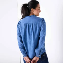 Chemisier boutonné macramé, gaze de coton