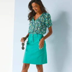 Chemisier boutonné manches blousantes imprimé, voile jacquard
