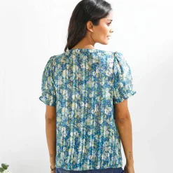 Chemisier boutonné manches blousantes imprimé, voile jacquard