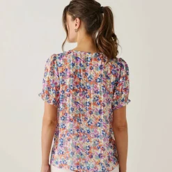 Chemisier boutonné manches blousantes imprimé, voile jacquard
