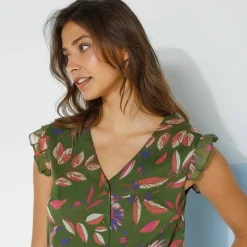 Chemisier boutonné manches courtes, imprimé