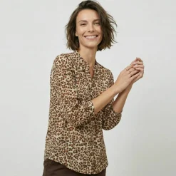 Chemisier boutonné, voile imprimé léopard