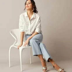 Chemisier broderie anglaise, manches longues