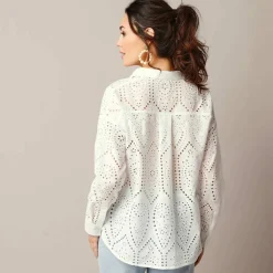 Chemisier broderie anglaise, manches longues