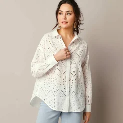Chemisier broderie anglaise, manches longues
