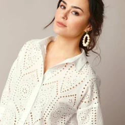 Chemisier broderie anglaise, manches longues
