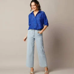 Chemisier broderie anglaise, manches longues