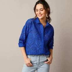 Chemisier broderie anglaise, manches longues