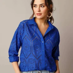 Chemisier broderie anglaise, manches longues