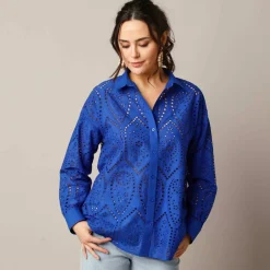 Chemisier broderie anglaise, manches longues