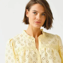 Chemisier broderie anglaise, smocks et col volanté