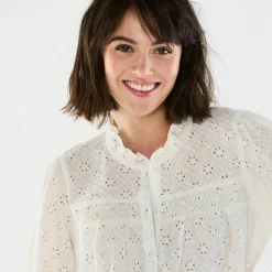 Chemisier broderie anglaise, smocks et col volanté