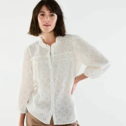 Chemisier broderie anglaise, smocks et col volanté
