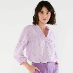 Chemisier broderie anglaise, smocks et col volanté
